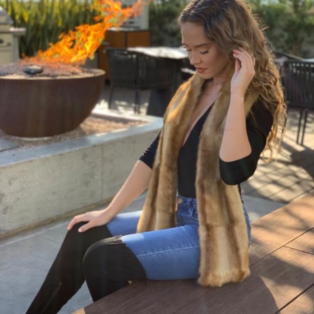 Elegant Caramel Taupe Faux Fur Scarf